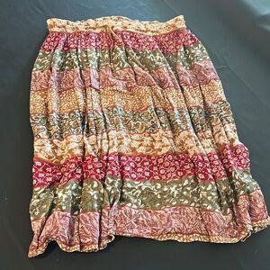 Liz Baker Red and Green Patterned Bohemian Medi Skirt